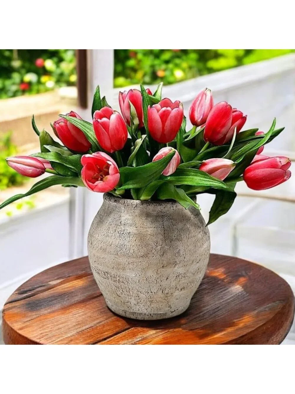 Rustic Vintage Ceramic Pottery Vase - 6.1'' Farmhouse Decor, Distressed Texture
